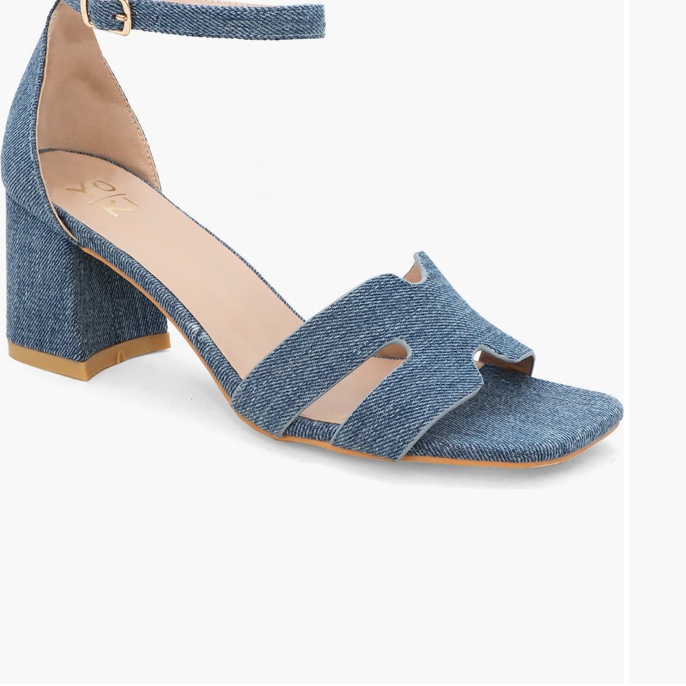 Yoki Blue Denim Block Heel Sandals